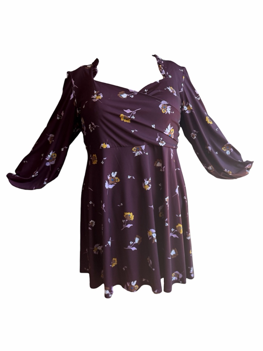 Eloquii Burgundy Floral Ruffle Dress